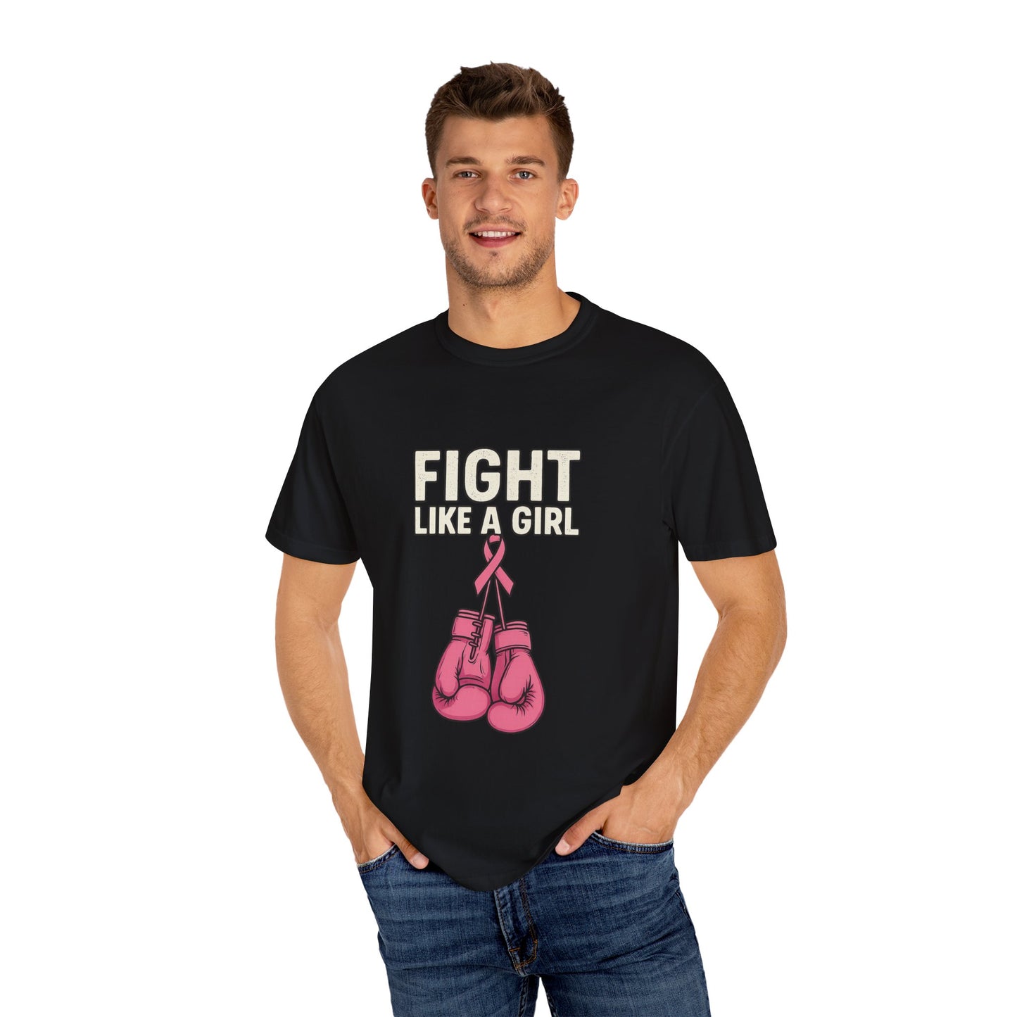 Garment-Dyed T-shirt - Fight Like a Girl Pink Ribbon Boxing Gloves
