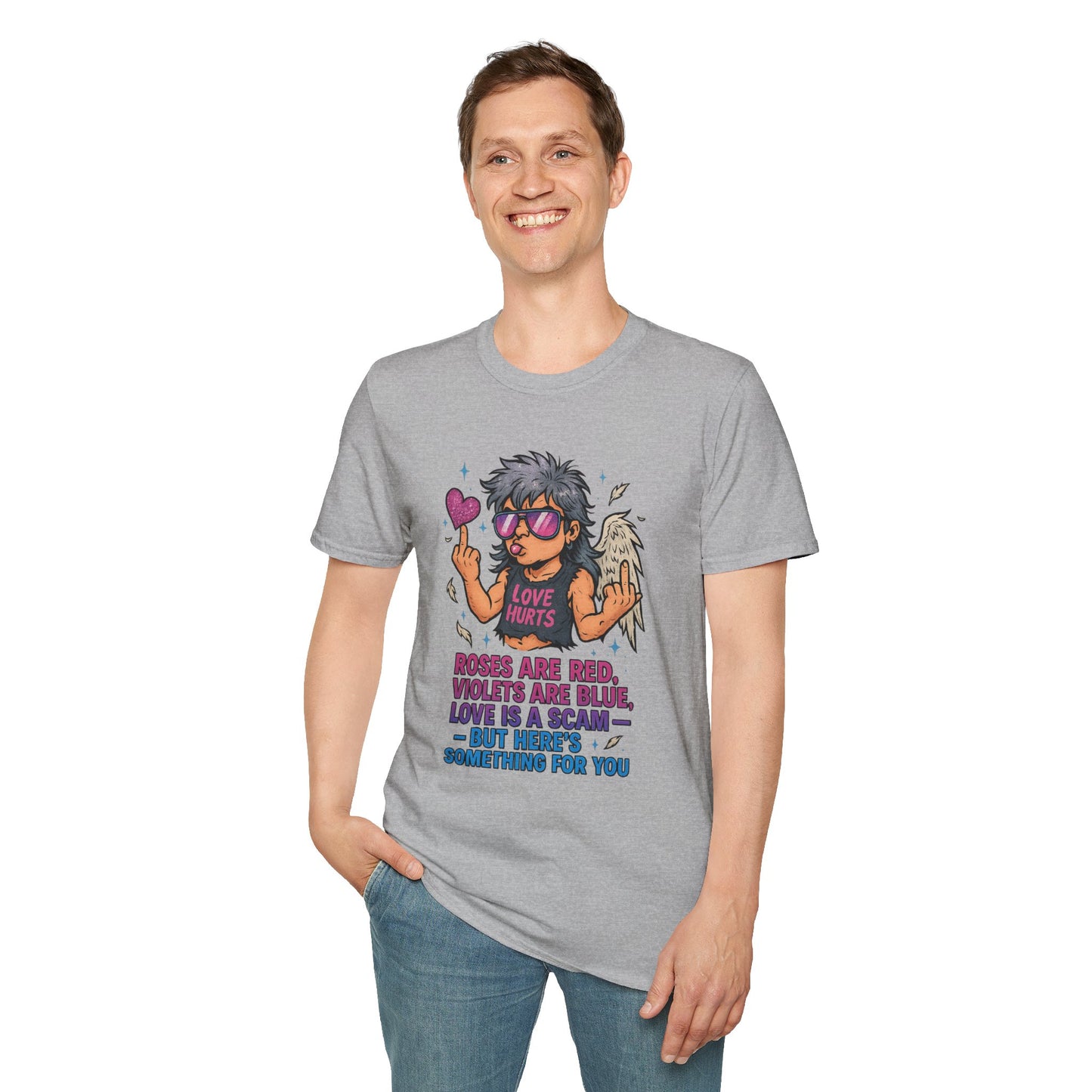 Love Is a Scam | Sarcastic Anti-Valentine's Day Cupid Tee | Funny Unisex T-Shirt