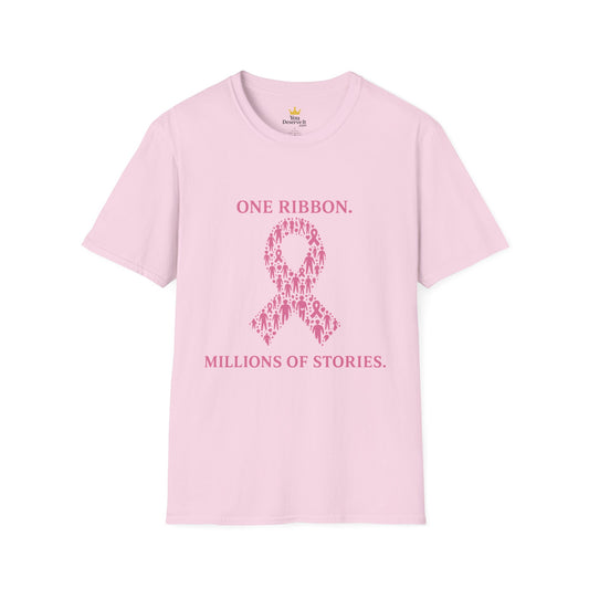 One Ribbon Millions of Stories Shirt | Breast Cancer Awareness Tee with People Silhouette Ribbon