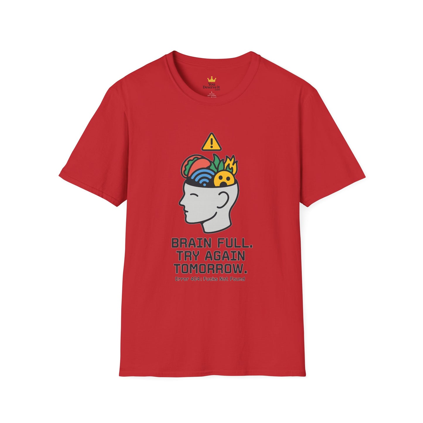 Brain Full Error T-Shirt – Funny Tech Nerd Graphic Tee for Overworked Minds