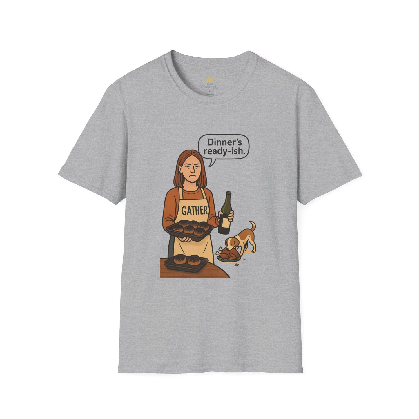 Dinner's Ready-ish | Funny Thanksgiving T-Shirt | Burnt Turkey Tee, Sarcastic Holiday Cooking Shirt, Relatable Family Dinner Humor