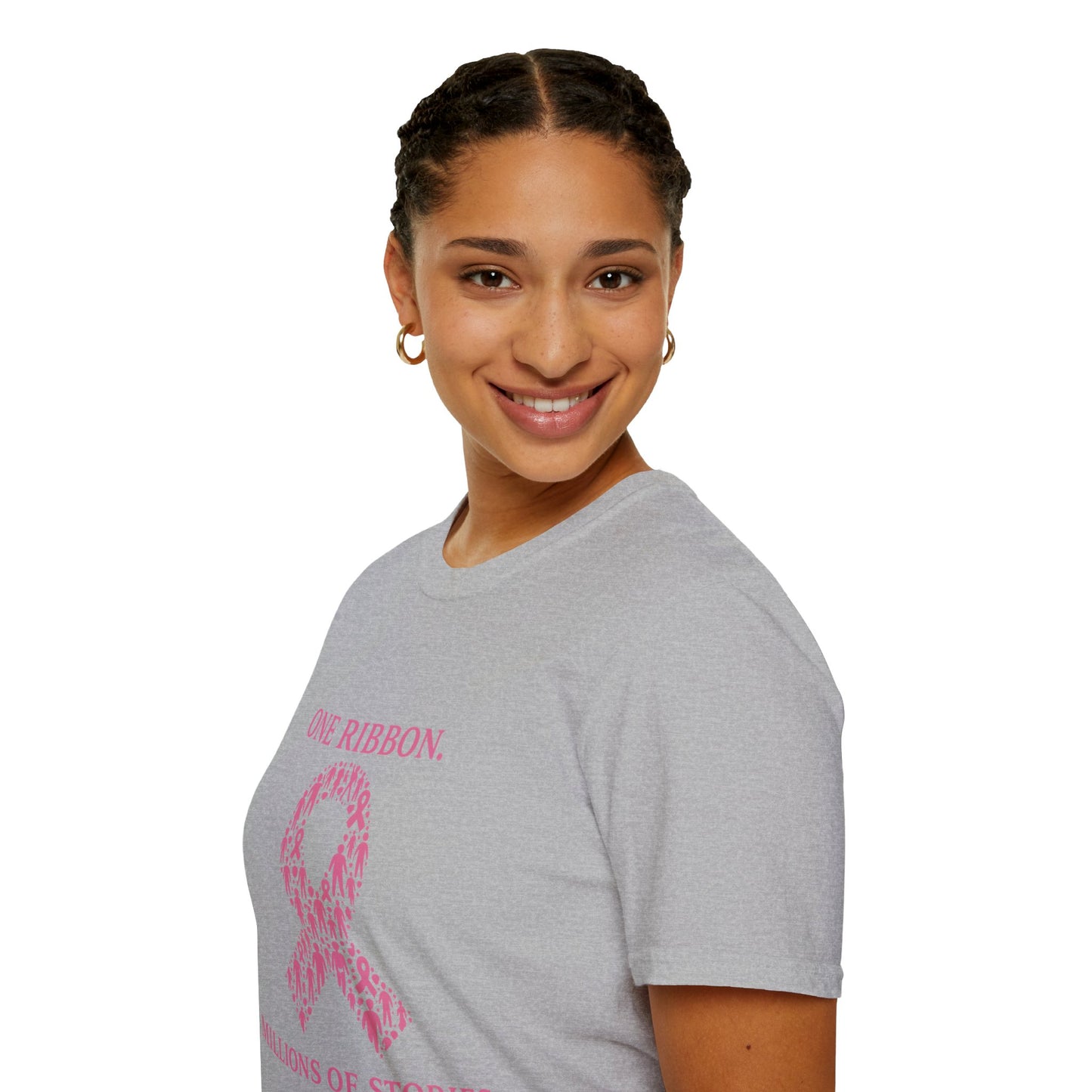 One Ribbon Millions of Stories Shirt | Breast Cancer Awareness Tee with People Silhouette Ribbon