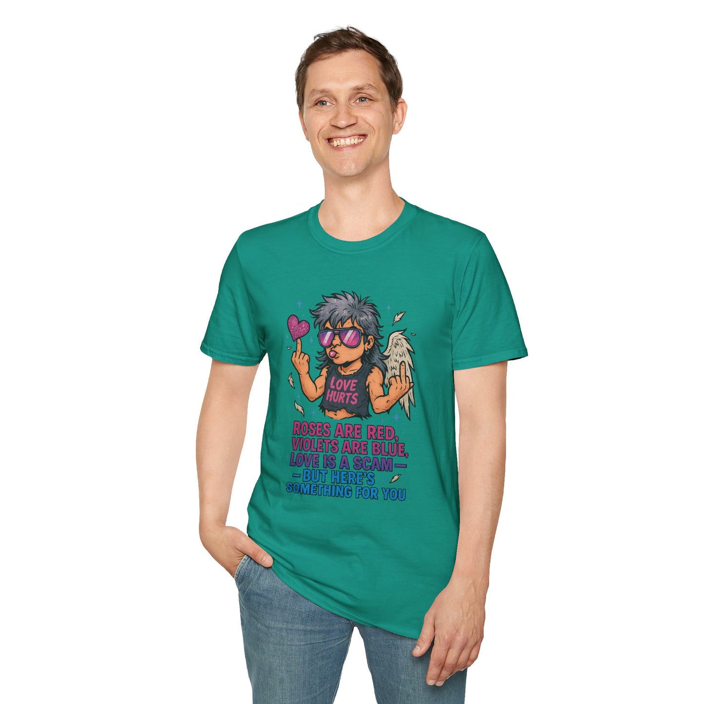 Love Is a Scam | Sarcastic Anti-Valentine's Day Cupid Tee | Funny Unisex T-Shirt
