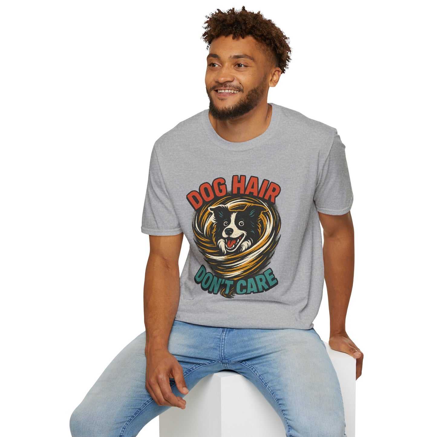 Dog Hair Don't Care Border Collie Retro Tee | Funny Spray-Paint Style T-Shirt for Pet Lovers, Gift for Pet Owners, Casual Unisex Shirt, Dog Lover Gift, Animal Theme Apparel