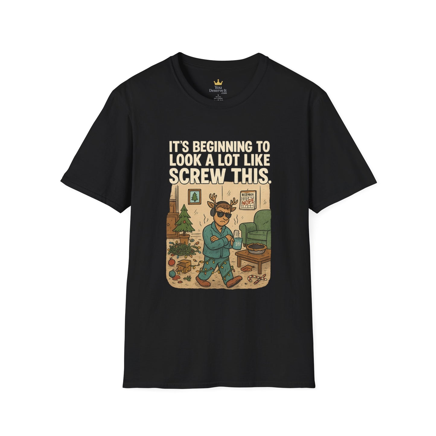 Grumpy Reindeer Christmas Shirt | "It's Beginning to Look a Lot Like Screw This" Funny Holiday Pajama Tee | Introvert Christmas Graphic Tee
