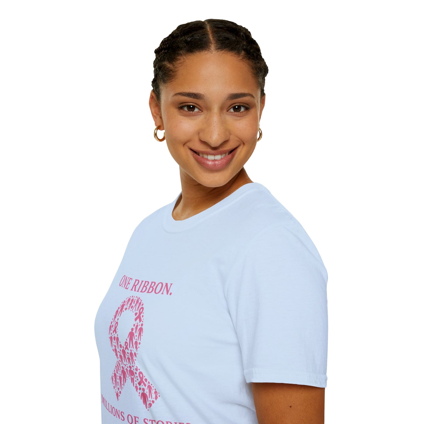 One Ribbon Millions of Stories Shirt | Breast Cancer Awareness Tee with People Silhouette Ribbon