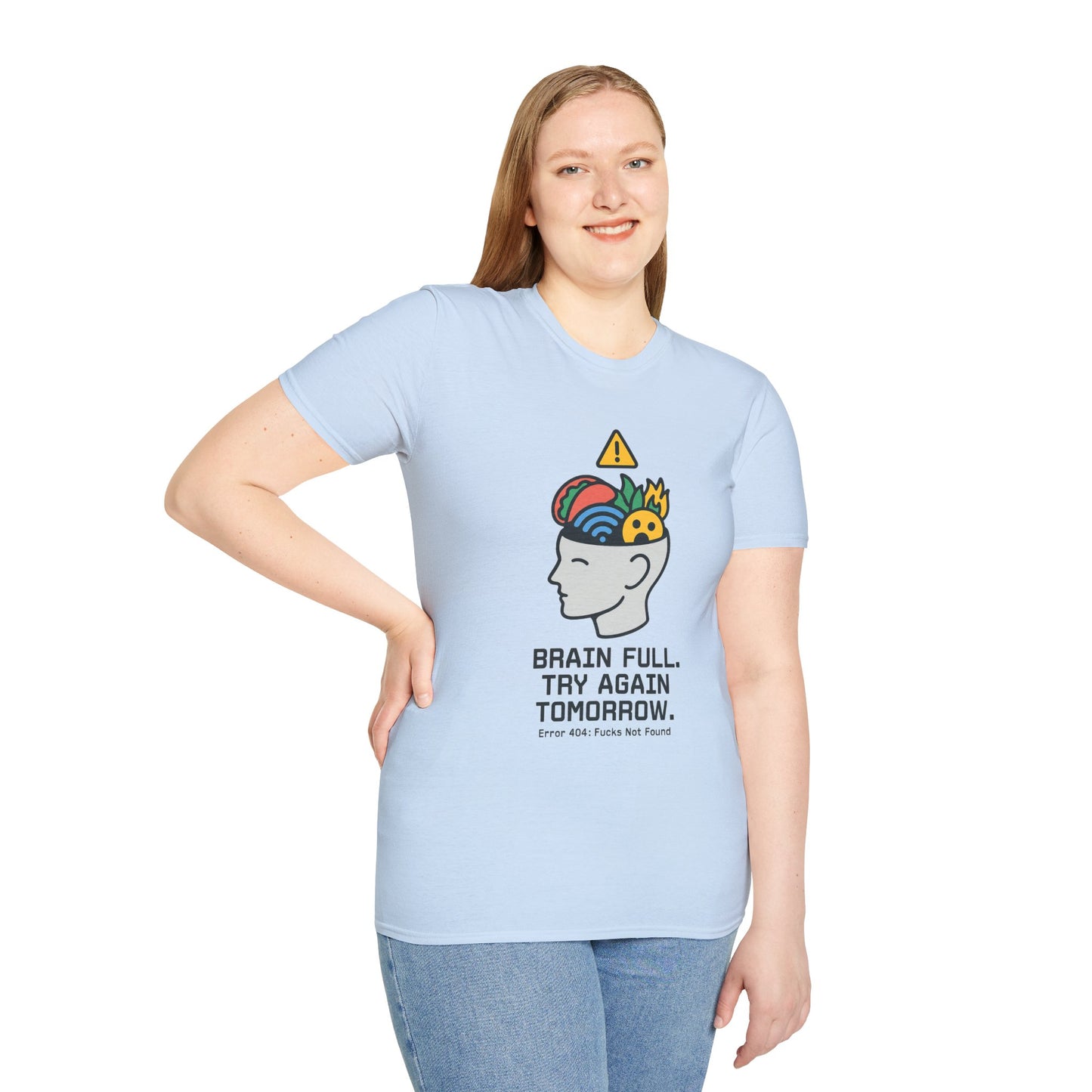 Brain Full Error T-Shirt – Funny Tech Nerd Graphic Tee for Overworked Minds